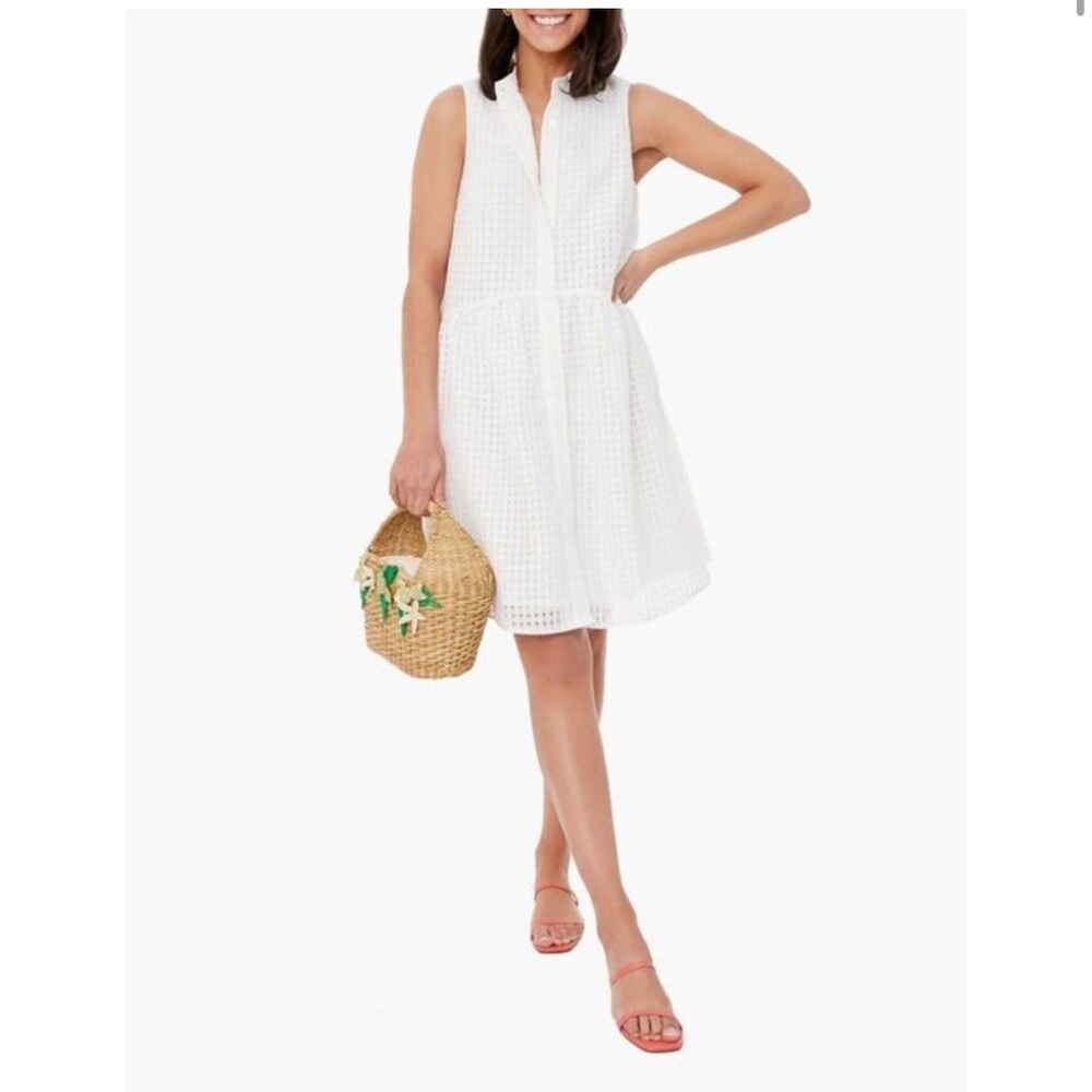 Tuckernuck Royal Shirt Dress Sleeveless White Burnout Windowpane Lace SZ S